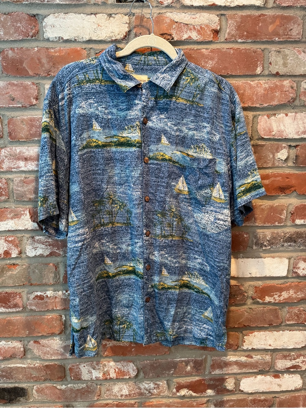 Havana Jacks L Men's Blue Nautical Print Short-Sleeve Button-Down Shirt